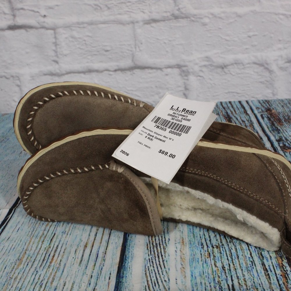 LL Bean Dark Cement Moccasin Mountain Suede Slippers Size 8 M - Picture 9 of 10